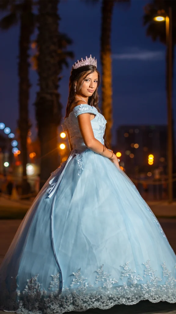 Vestido de 15 años celeste largo
