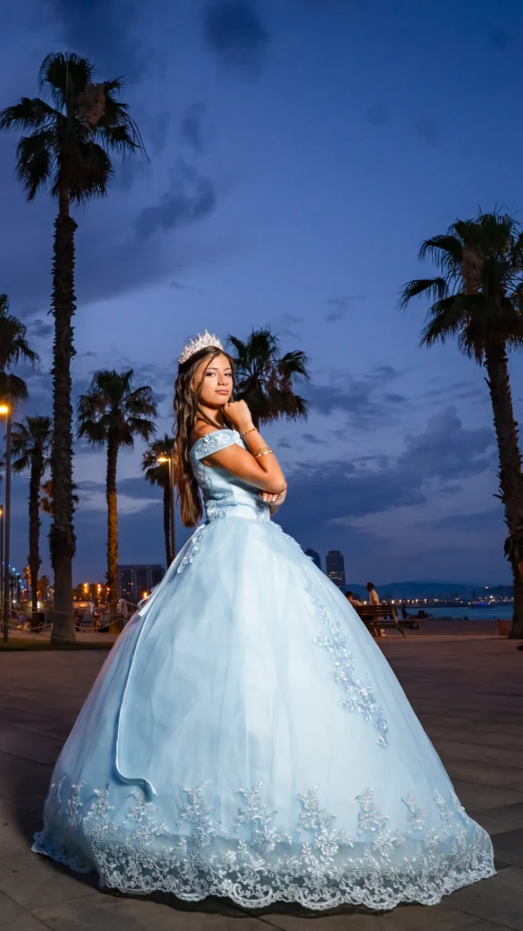 Vestido de 15 años celeste largo