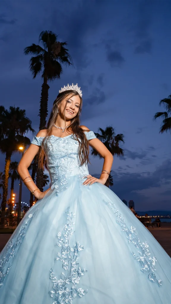 Vestido de 15 años celeste largo