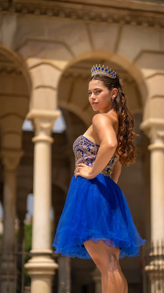 Vestido de 15 años azul corto