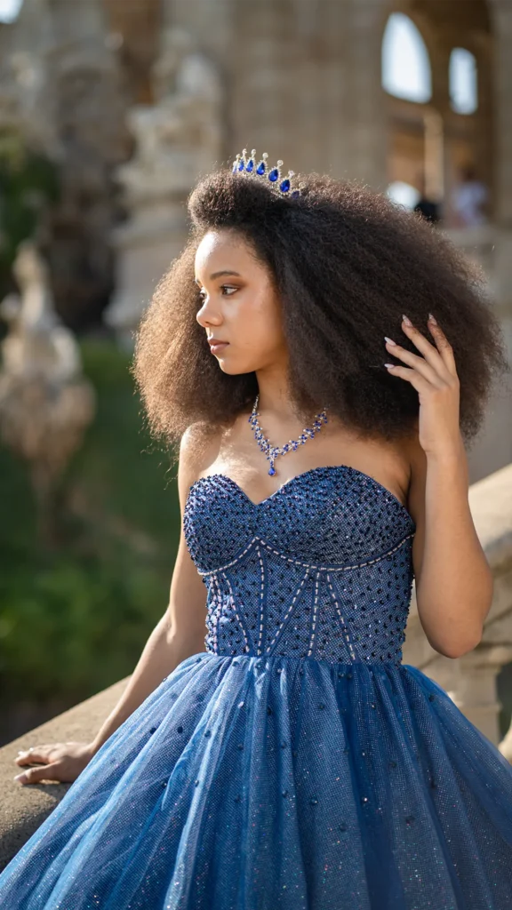 Vestido de 15 años azul largo