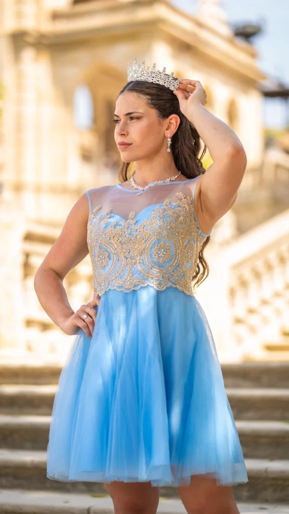 Vestido de 15 años celeste corto