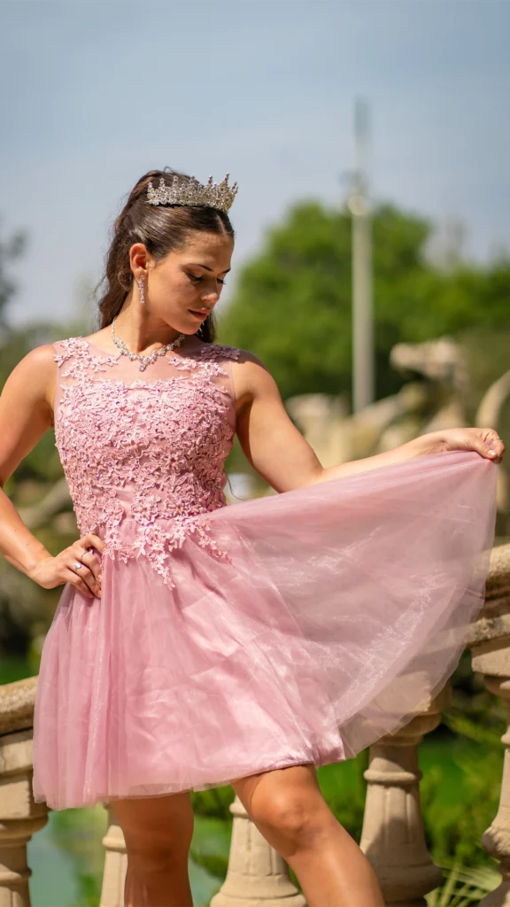 Vestido de 15 años rosa corto
