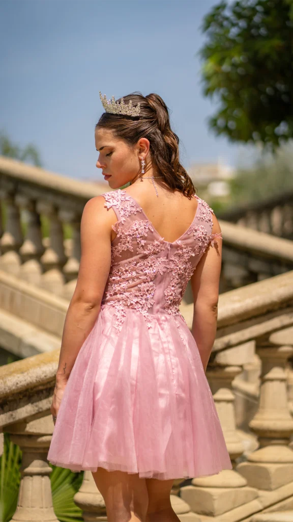 Vestido de 15 años rosa corto