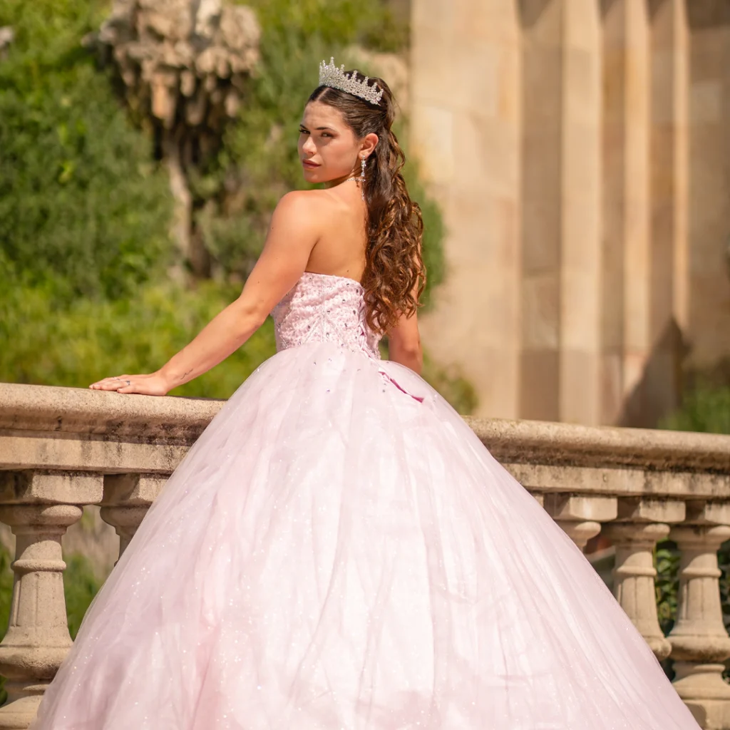 Vestido de 15 años rosa largo