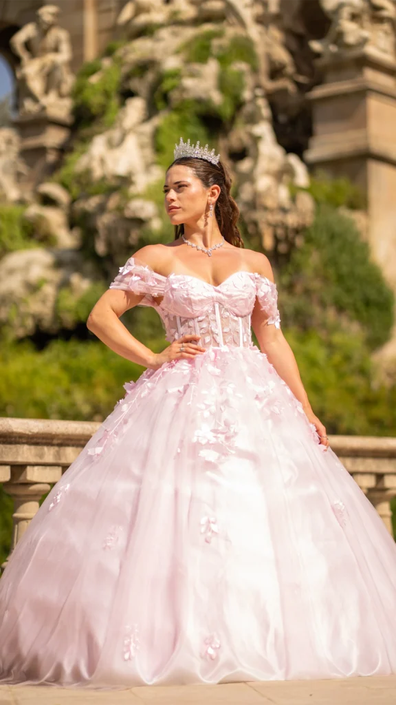 Vestido de 15 años rosa largo