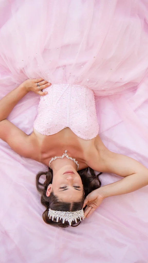 Vestido de 15 años rosa largo modelo París