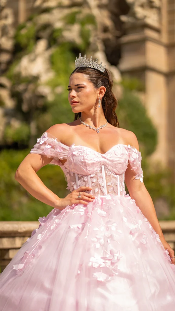 Vestido de 15 años rosa largo