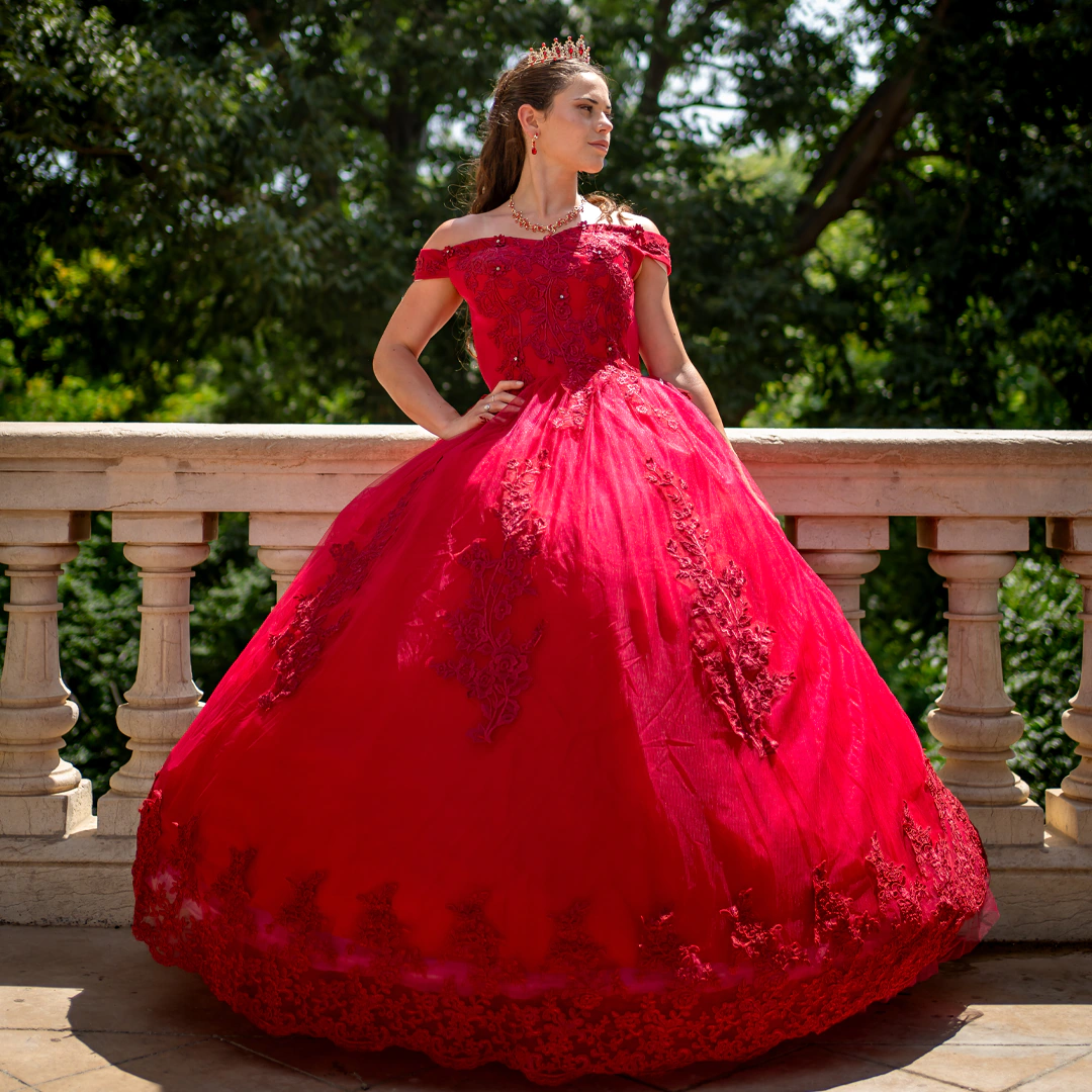 Vestido de 15 años rojo largo
