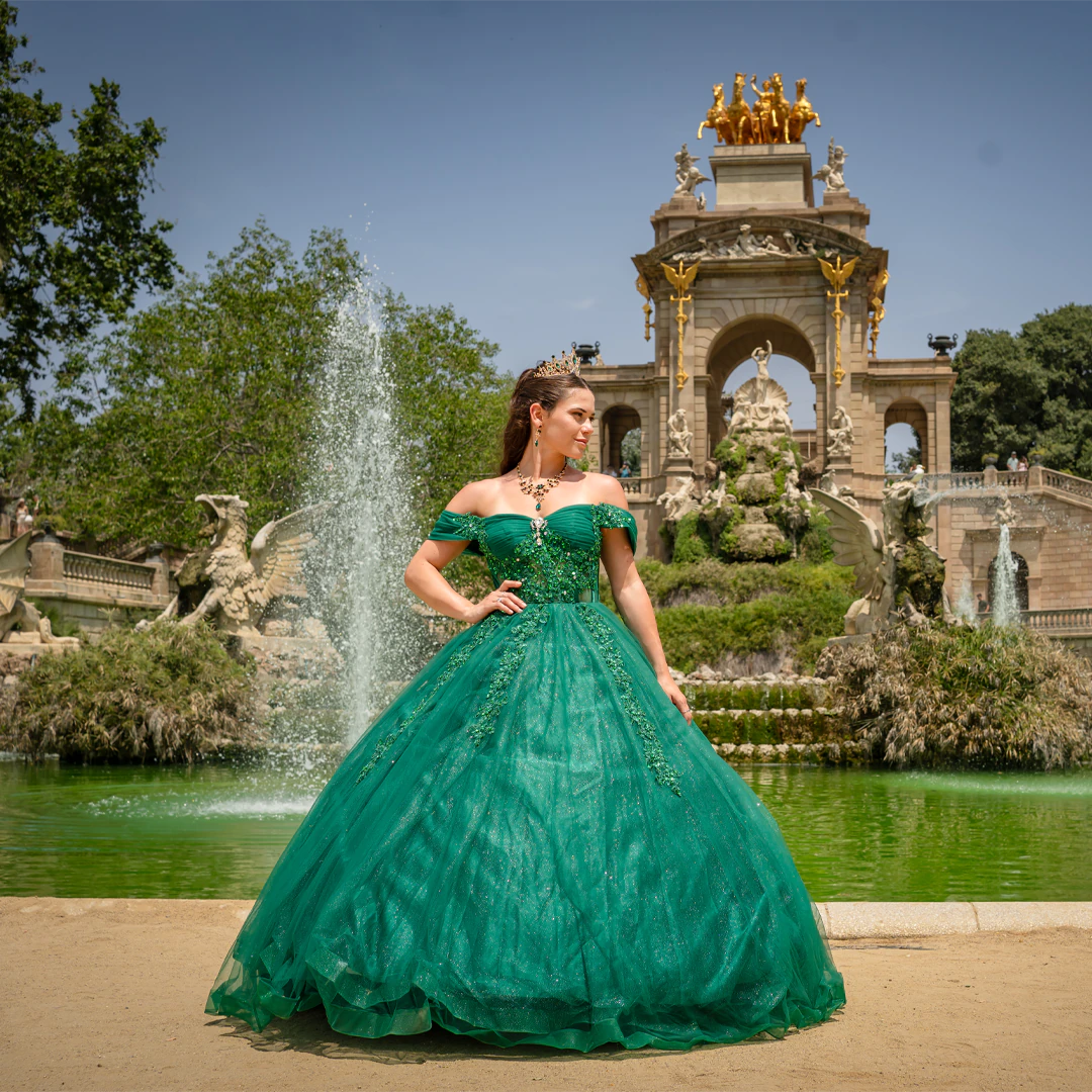 Vestido de 15 años verde largo