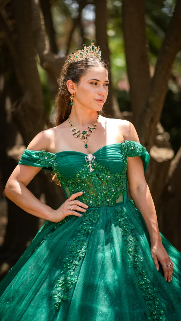 Vestido de 15 años verde largo