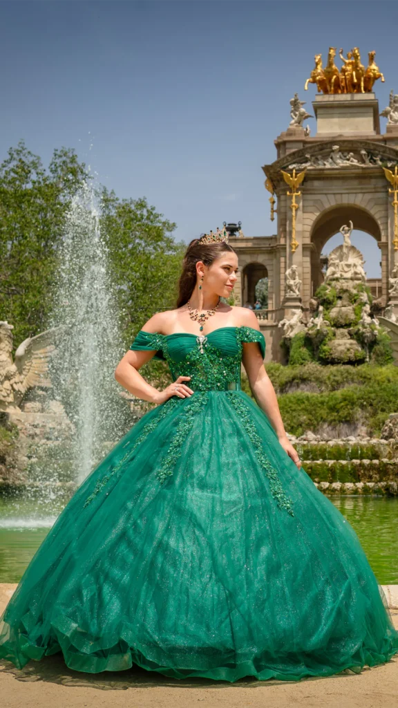 Vestido de 15 años verde largo